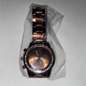 Geneva Chocolate Brown Silicone Band Watch Has Rhinestone Accents